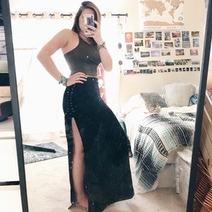 Lace Up Slitted Maxi Skirt